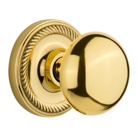 Nostalgic Warehouse New York Solid Brass Privacy Door Knob Set with Rope Rose and 2-3/8" Backset Polished Brass