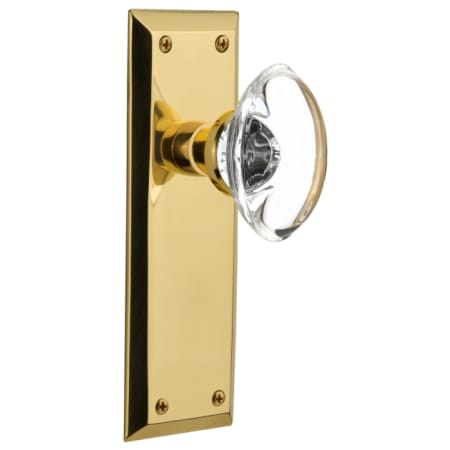 Nostalgic Warehouse Oval Clear Crystal Solid Brass Single Dummy Door Knob with New York Rose Unlacquered Brass