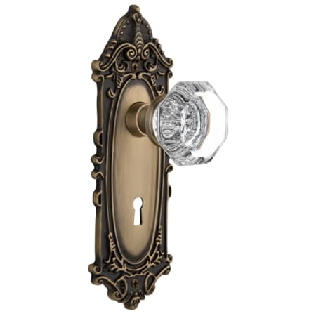 Nostalgic Warehouse Waldorf Lead Crystal Dummy Door Knob Set with Solid Brass Victorian Backplate and Skeleton Keyhole Antique Brass