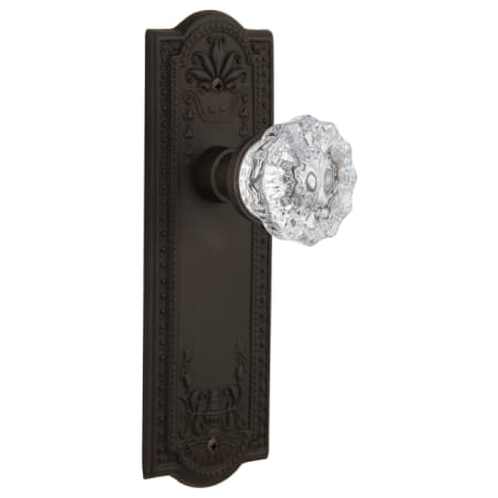 Nostalgic Warehouse Crystal Solid Brass Passage Door Knob Set with Meadows Rose and 2-3/8" Backset Oil-Rubbed Bronze