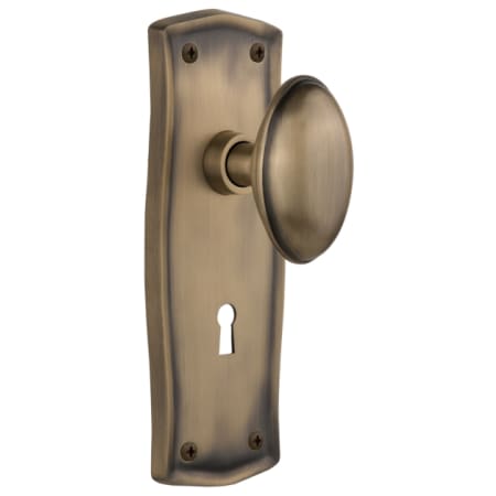 Nostalgic Warehouse Homestead Solid Brass Privacy Door Knob Set with Prairie Rose, Keyhole and 2-3/8" Backset Antique Brass