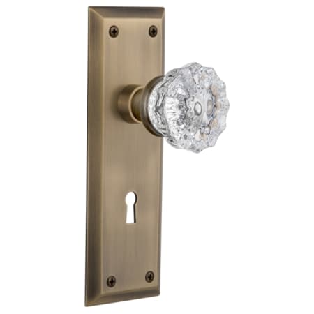 Nostalgic Warehouse Crystal Solid Brass Single Dummy Door Knob with New York Rose and Keyhole Antique Brass