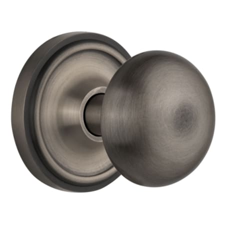 Nostalgic Warehouse New York Solid Brass Passage Door Knob Set with Classic Rose Plate and 2-3/8" Backset Antique Pewter