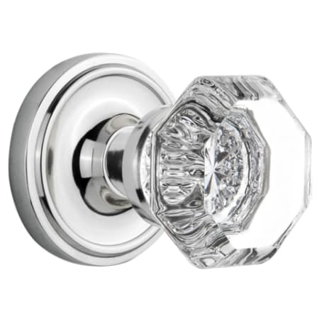 Nostalgic Warehouse Vintage Luxe Waldorf Lead Crystal Octagon Privacy Door Knob Set with Solid Brass Classic Rose Plate and 2-3/8" Backset Bright Chrome