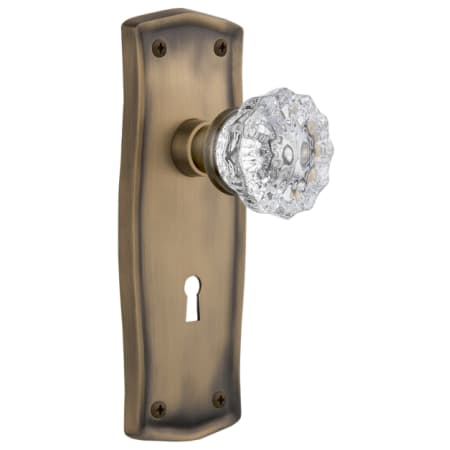 Nostalgic Warehouse Crystal Solid Brass Vintage Skeleton Key Retrofit Entry Handleset Trim with Prairie Rose, Keyhole and 2-1/4" Backset Antique Brass