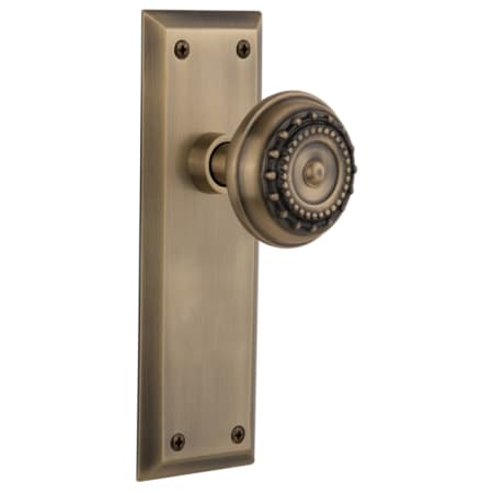Nostalgic Warehouse Meadows Solid Brass Passage Door Knob Set with New York Rose and 2-3/8" Backset Antique Brass