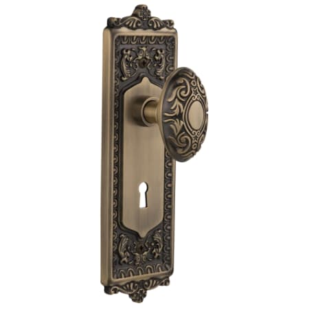 Nostalgic Warehouse Victorian Solid Brass Single Dummy Door Knob with Egg and Dart Rose and Keyhole Antique Brass