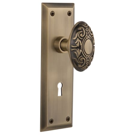 Nostalgic Warehouse Victorian Solid Brass Single Dummy Door Knob with New York Rose and Keyhole Antique Brass