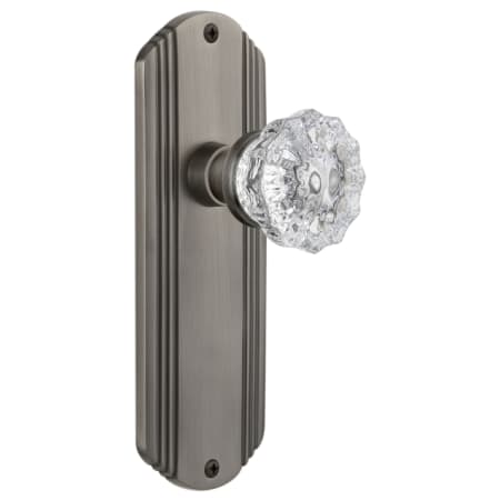 Nostalgic Warehouse Vintage Fluted Crystal Passage Door Knob Set with Art Deco Plate and 2-3/8" Backset Antique Pewter