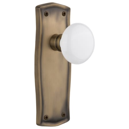 Nostalgic Warehouse Vintage Farmhouse White Porcelain Privacy Door Knob Set with Solid Brass Backplate and 2-3/8" Backset Antique Brass
