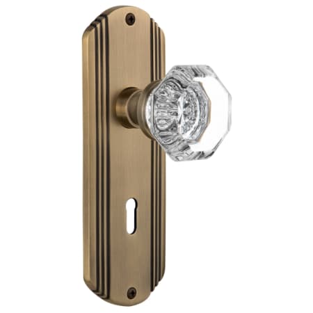 Nostalgic Warehouse Vintage Luxe Waldorf Lead Crystal Octagon Passage Door Knob Set with Brass Art Deco Plate, Keyhole and 2-3/8" Backset Antique Brass