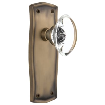 Nostalgic Warehouse Vintage Oval Egg Crystal Privacy Door Knob Set with Prairie Rose and 2-3/8" Backset Antique Brass