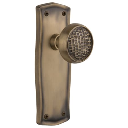 Nostalgic Warehouse Craftsman Solid Brass Privacy Door Knob Set with Prairie Rose and 2-3/8" Backset Antique Brass