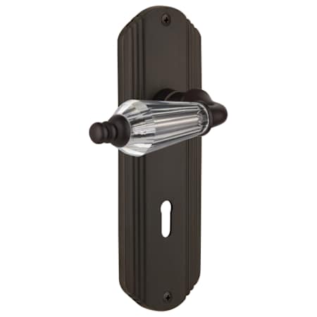 Nostalgic Warehouse Vintage Restoration Parlor Crystal Handle Privacy Lever Set with Art Deco Plate, Keyhole and 2-3/8" Backset Oil-Rubbed Bronze
