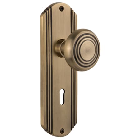 Nostalgic Warehouse Vintage Art Deco Solid Brass Passage Door Knob Set with Keyhole and 2-3/8" Backset Antique Brass
