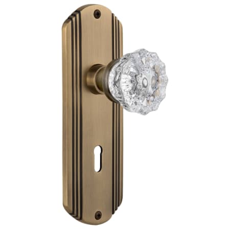 Nostalgic Warehouse Vintage Fluted Crystal Dummy Door Knob Set with Art Deco Plate and Keyhole Antique Brass