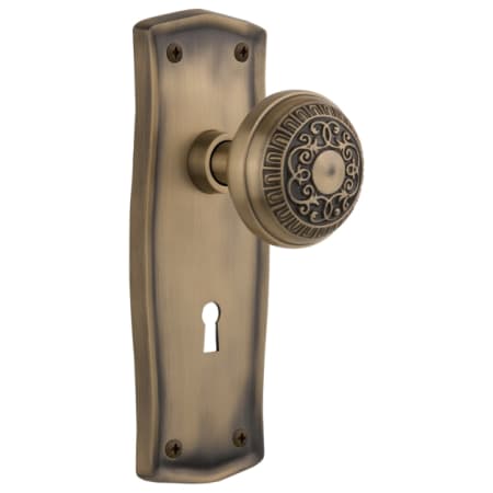 Nostalgic Warehouse Egg and Dart Solid Brass Dummy Door Knob Set with Prairie Rose and Keyhole Antique Brass