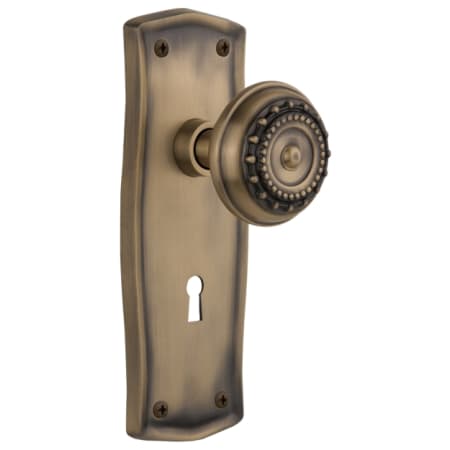 Nostalgic Warehouse Meadows Solid Brass Vintage Skeleton Key Retrofit Entry Handleset Trim with Prairie Rose, Keyhole and 2-1/4" Backset Antique Brass