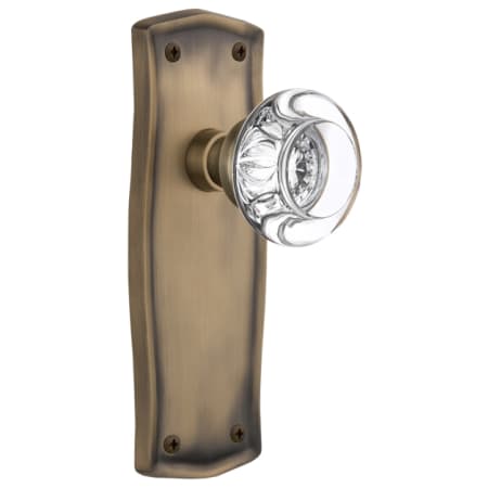 Nostalgic Warehouse Round Clear Crystal Solid Brass Single Dummy Door Knob with Prairie Rose Antique Brass