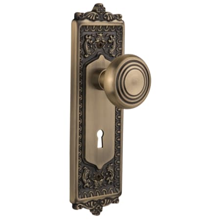 Nostalgic Warehouse Vintage Art Deco Solid Brass Privacy Door Knob Set with Victorian Egg and Dart Plate, Keyhole and 2-3/8" Backset Antique Brass