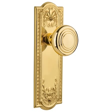 Nostalgic Warehouse Vintage Art Deco Solid Brass Privacy Door Knob Set with Meadows Rose and 2-3/8" Backset Polished Brass