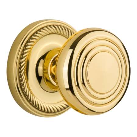 Nostalgic Warehouse Deco Solid Brass Single Dummy Door Knob with Rope Rose Unlacquered Brass