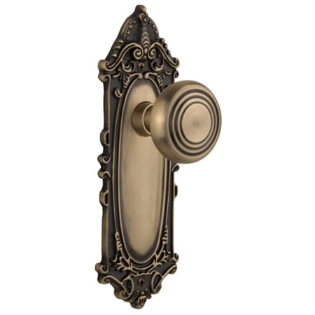 Nostalgic Warehouse Deco Solid Brass Passage Door Knob Set with Victorian Rose and 2-3/8" Backset Antique Brass