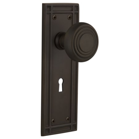 Nostalgic Warehouse Art Deco Solid Brass Vintage Skeleton Key Retrofit Entry Handleset Trim with Mission Rose, Keyhole and 2-3/8" Backset Oil-Rubbed Bronze