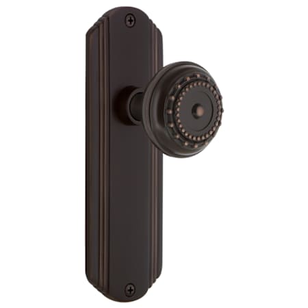 Nostalgic Warehouse Meadows Solid Brass Privacy Door Knob Set with Art Deco Back Plate and 2-3/8" Backset Timeless Bronze