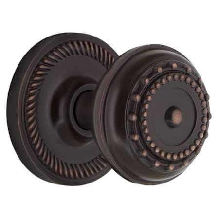 Nostalgic Warehouse Meadows Solid Brass Privacy Door Knob Set with Rope Rose and 2-3/8" Backset Timeless Bronze