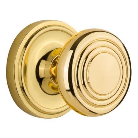 Nostalgic Warehouse Vintage Art Deco Solid Brass Passage Door Knob Set with Classic Rose Plate and 2-3/4" Backset Polished Brass