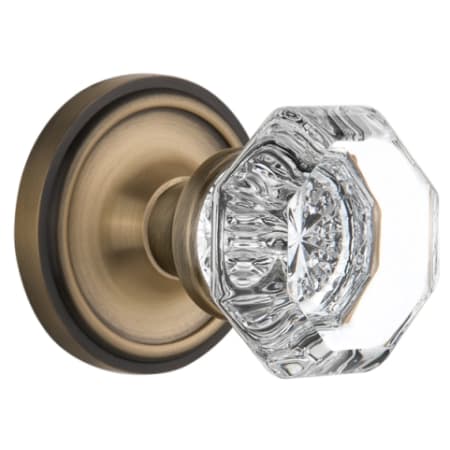 Nostalgic Warehouse Vintage Luxe Waldorf Lead Crystal Octagon Passage Door Knob Set with Solid Brass Classic Rose Plate and 2-3/4" Backset Antique Brass