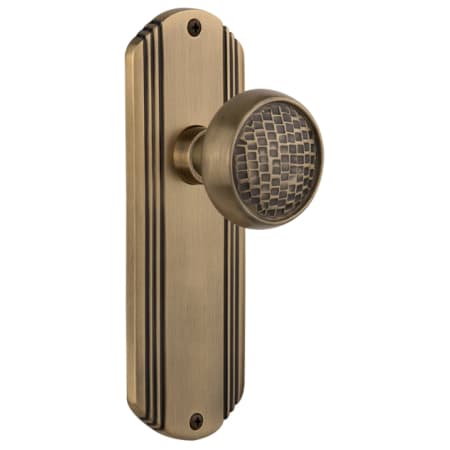 Nostalgic Warehouse Vintage Craftsman Solid Brass Passage Door Knob Set with Art Deco Plate and 2-3/4" Backset Antique Brass