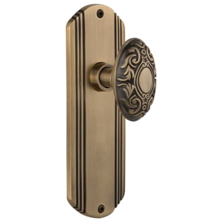 Nostalgic Warehouse Vintage Victorian Solid Brass Passage Door Knob Set with Art Deco Plate and 2-3/4" Backset Antique Brass