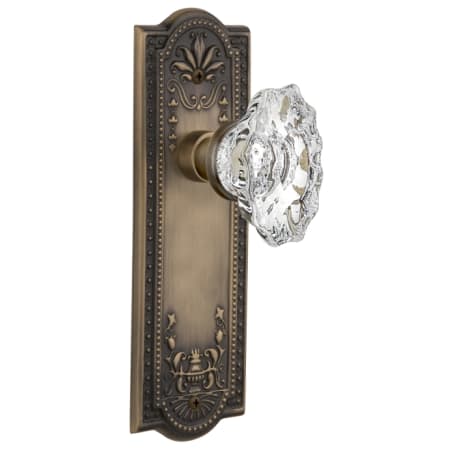 Nostalgic Warehouse Vintage Chateau Fluted Crystal Passage Door Knob Set with Solid Brass Meadows Botanical Back Plate and 2-3/4" Backset Antique Brass