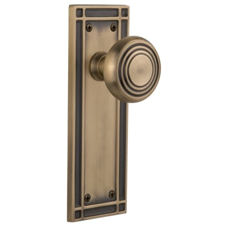 Nostalgic Warehouse Art Deco Solid Brass Passage Door Knob Set with Mission Rose and 2-3/4" Backset Antique Brass