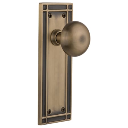 Nostalgic Warehouse New York Solid Brass Passage Door Knob Set with Mission Rose and 2-3/4" Backset Antique Brass