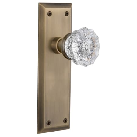 Nostalgic Warehouse Crystal Solid Brass Passage Door Knob Set with New York Rose and 2-3/4" Backset Antique Brass