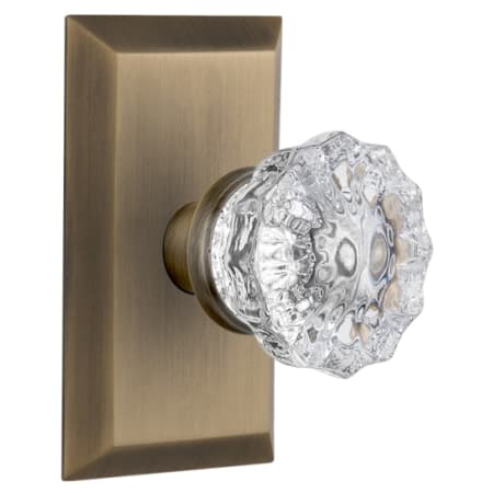 Nostalgic Warehouse Crystal Solid Brass Passage Door Knob Set with Studio Rose and 2-3/4" Backset Antique Brass