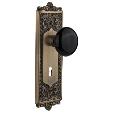 Nostalgic Warehouse Vintage Black Porcelain Dummy Door Knob Set with Victorian Brass Egg and Dart Plate and Keyhole Antique Brass