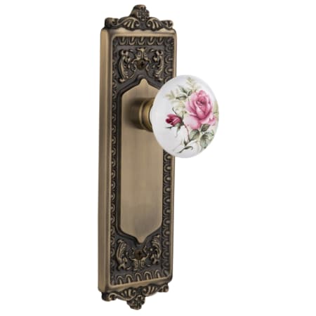 Nostalgic Warehouse Rose Porcelain Solid Brass Dummy Door Knob Set with Egg and Dart Rose Antique Brass