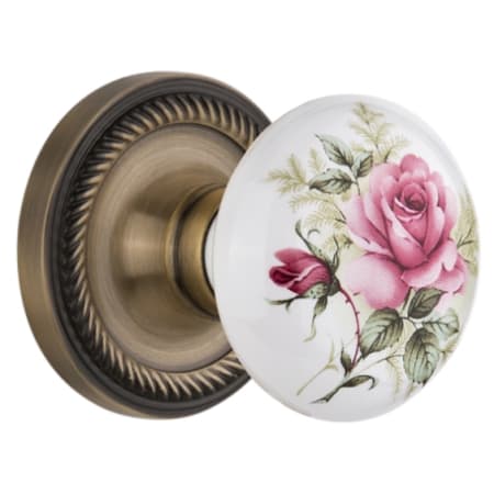 Nostalgic Warehouse Rose Porcelain Solid Brass Dummy Door Knob Set with Rope Rose Antique Brass