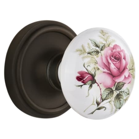 Nostalgic Warehouse Vintage Porcelain Painted Rose Privacy Door Knob Set with Solid Brass Classic Rose Plate and 2-3/8" Backset Oil-Rubbed Bronze