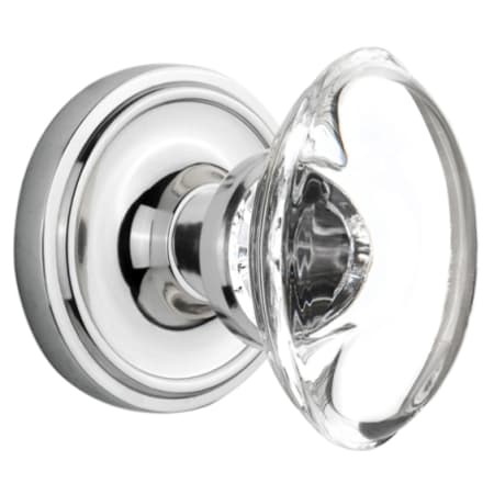 Nostalgic Warehouse Vintage Oval Egg Clear Crystal Passage Door Knob Set with Solid Brass Classic Rose Plate and 2-3/8" Backset Bright Chrome