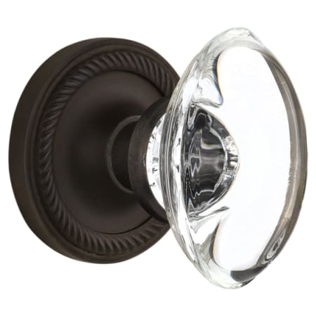Nostalgic Warehouse Oval Clear Crystal Solid Brass Passage Door Knob Set with Rope Rose and 2-3/8" Backset Oil-Rubbed Bronze