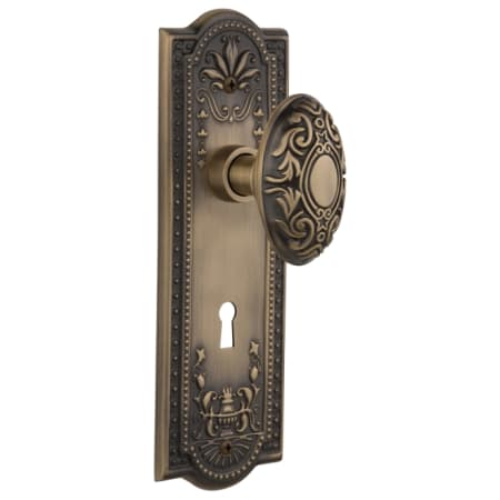 Nostalgic Warehouse Victorian Solid Brass Passage Door Knob Set with Meadows Rose, Keyhole and 2-3/4" Backset Antique Brass