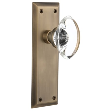 Nostalgic Warehouse Oval Clear Crystal Solid Brass Single Dummy Door Knob with New York Rose Antique Brass