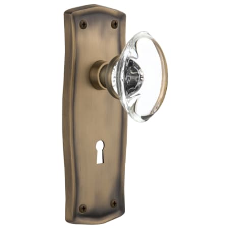 Nostalgic Warehouse Vintage Oval Egg Crystal Single Dummy Door Knob with Prairie Rose and Keyhole Antique Brass