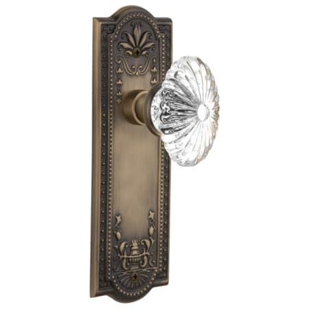 Nostalgic Warehouse Vintage Fluted Crystal Flower Passage Door Knob Set with Solid Brass Meadows Rose and 2-3/8" Backset Antique Brass