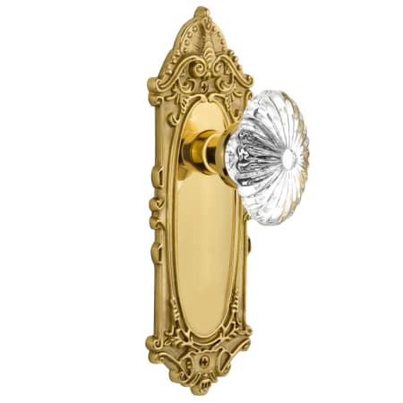 Nostalgic Warehouse Oval Fluted Crystal Solid Brass Single Dummy Door Knob with Victorian Rose Polished Brass